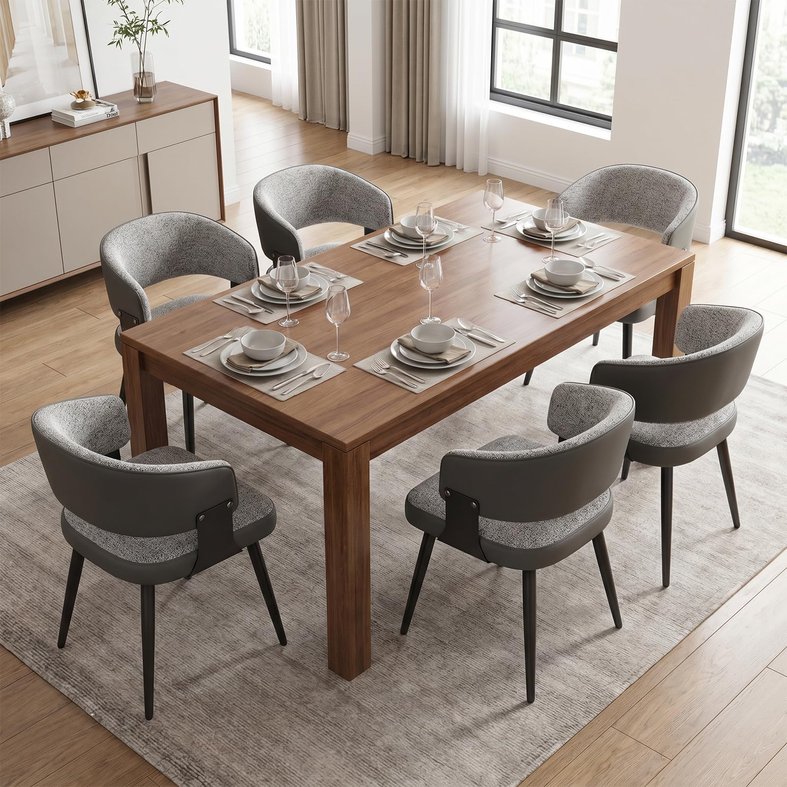 Dining Chairs Set of 4, Modern Upholstered PU Leather Kitchen & Dining Room Chairs with Curved Open Back Metal Legs, Kitchen Chairs for Dining Room Restaurant (Vintage Brown, Set of 4)