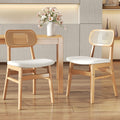 ROCITY Rattan Dining Chairs Set of 2 White Faux Leather Dining Room Chairs Natural Wooden Kitchen Chairs Farmhouse Side Chairs