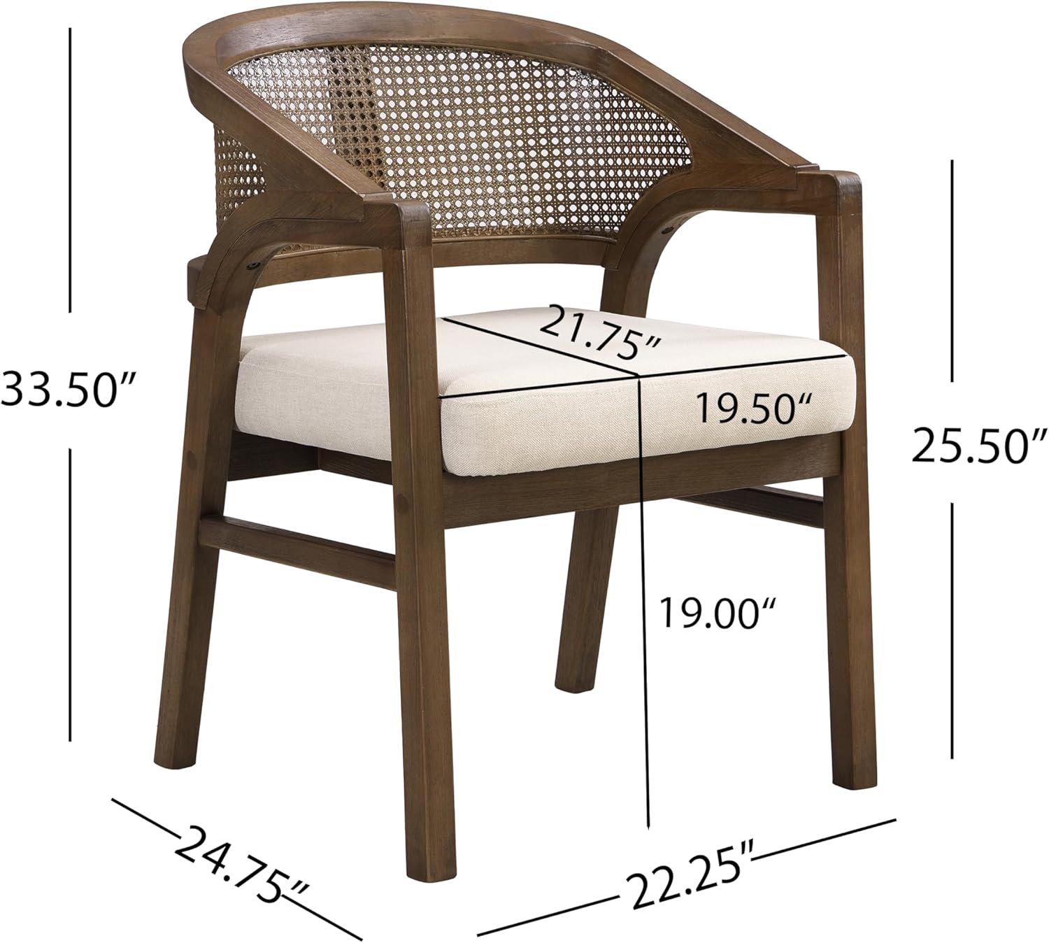 Christopher Knight Home Faritel Modern Wooden Dining Chairs Set of 2, Fabric Upholstered Kitchen Side Armchairs, Living Room Comfy Reading Chair with Curved Rattan Back, Walnut+Beige