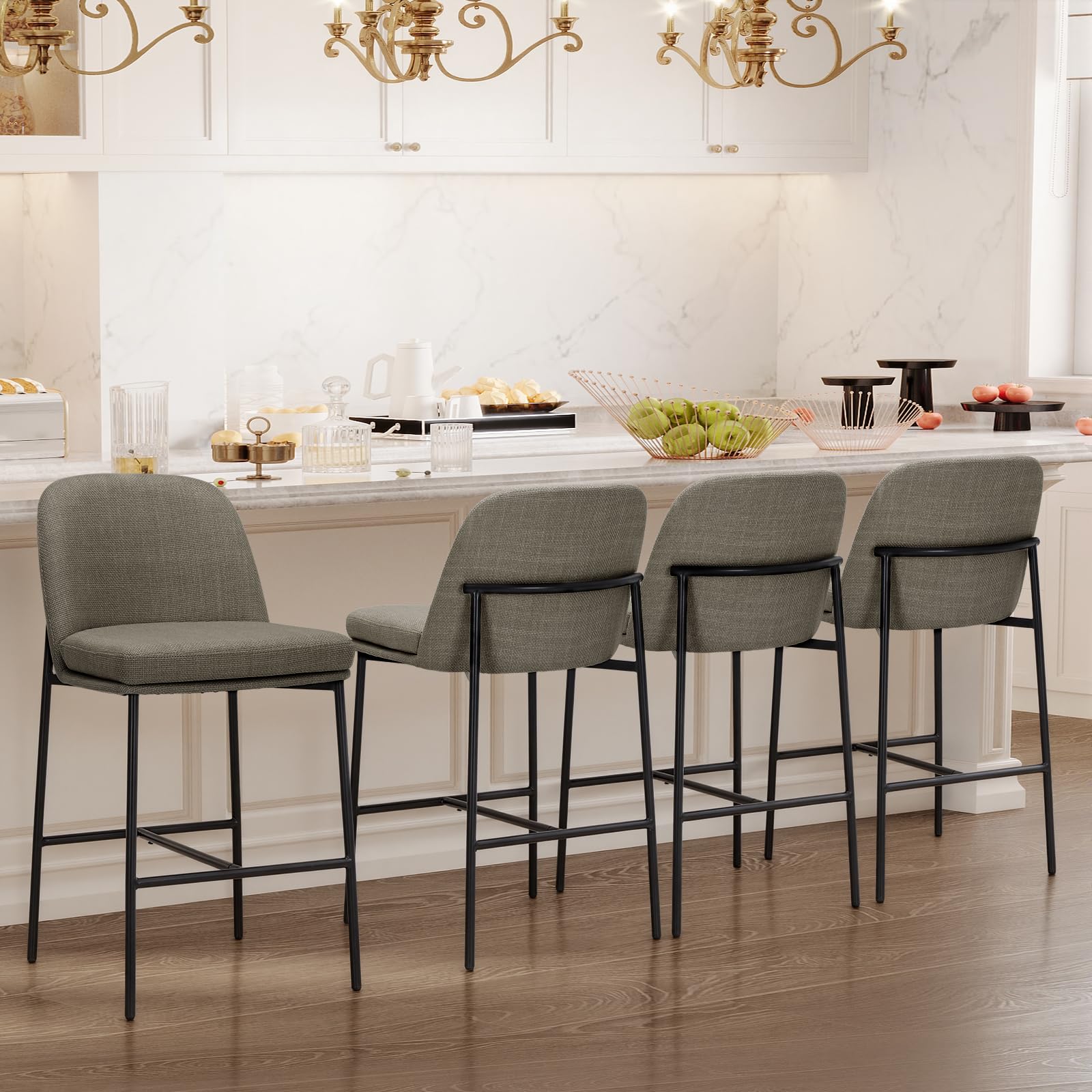 COLAMY Upholstered Counter Bar Stools, Kitchen Island Stools with Back, Modern Counter Height Stools with Wood Legs for Kitchen Island Dining Room Bar, Camel