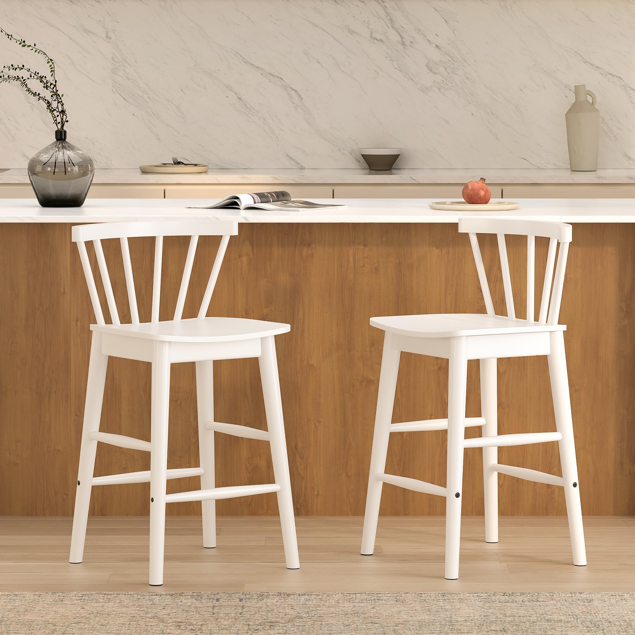 EYYTHUNG Wood Bar Stools Set of 3, Farmhouse 24" Barstool Counter Stools with Curved Back Counter Chairs for Kitchen Islands Dining Room, Natural Oak