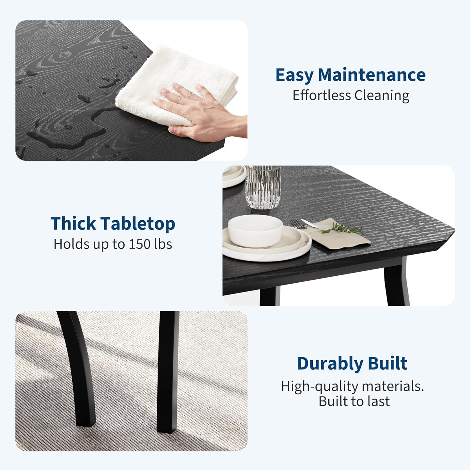 Garvee Dining Table for 4, 3-Piece Kitchen Table Set with Wooden Tabletop and Metal Frame, Industrial Retro Kitchen Table with 2 PU Leather Benches for Bar, Dining Room, Restaurant-Black