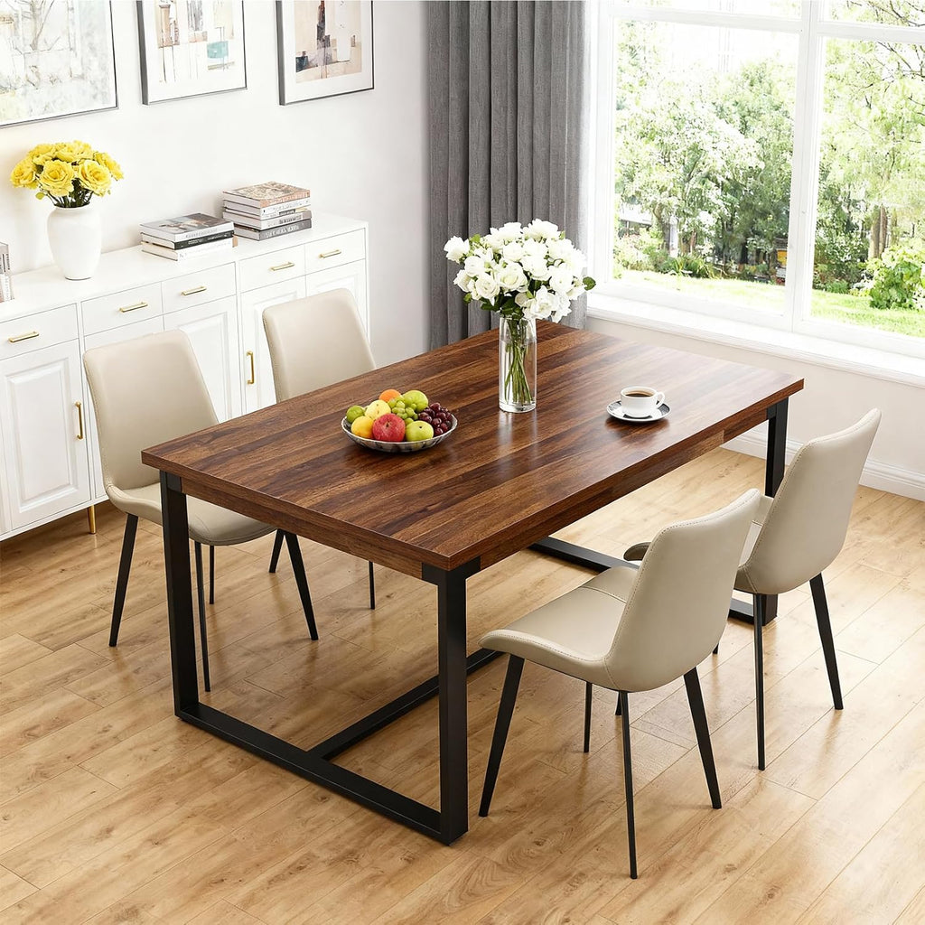 Modern Dining Chairs Set of 4, PU Leather Dining Room Chairs, Upholstered Kitchen Chairs with Ergonomic Backrest & Sturdy Metal Legs, Perfect for Dining Room, Restaurant, Beige