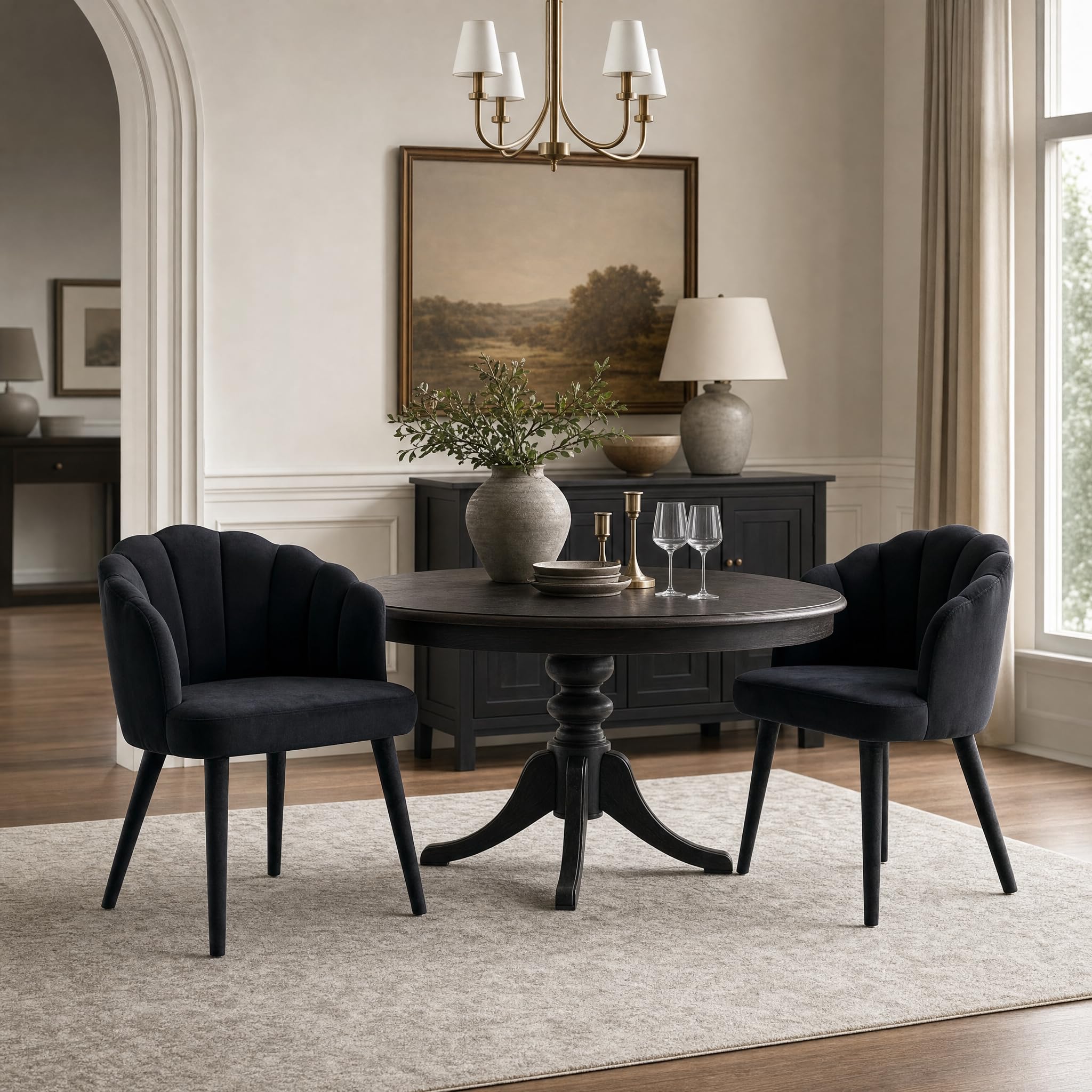 Hyfirm Mid-Century Modern Walnut Dining Chairs Set of 2, Vintage Brown Leather Wooden Kitchen Chairs, Retro Upholstered PU Cushioned Seat with Curved Backrest, Armless Accent Side Chair for Bedroom