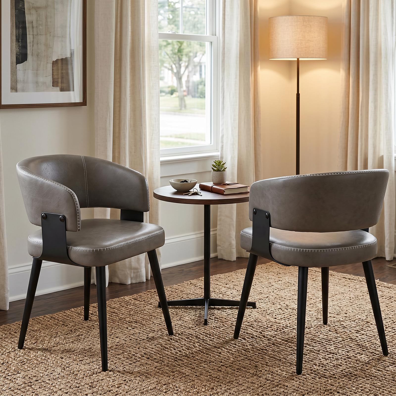 Dining Chairs Set of 4, Modern Upholstered PU Leather Kitchen & Dining Room Chairs with Curved Open Back Metal Legs, Kitchen Chairs for Dining Room Restaurant (Vintage Brown, Set of 4)