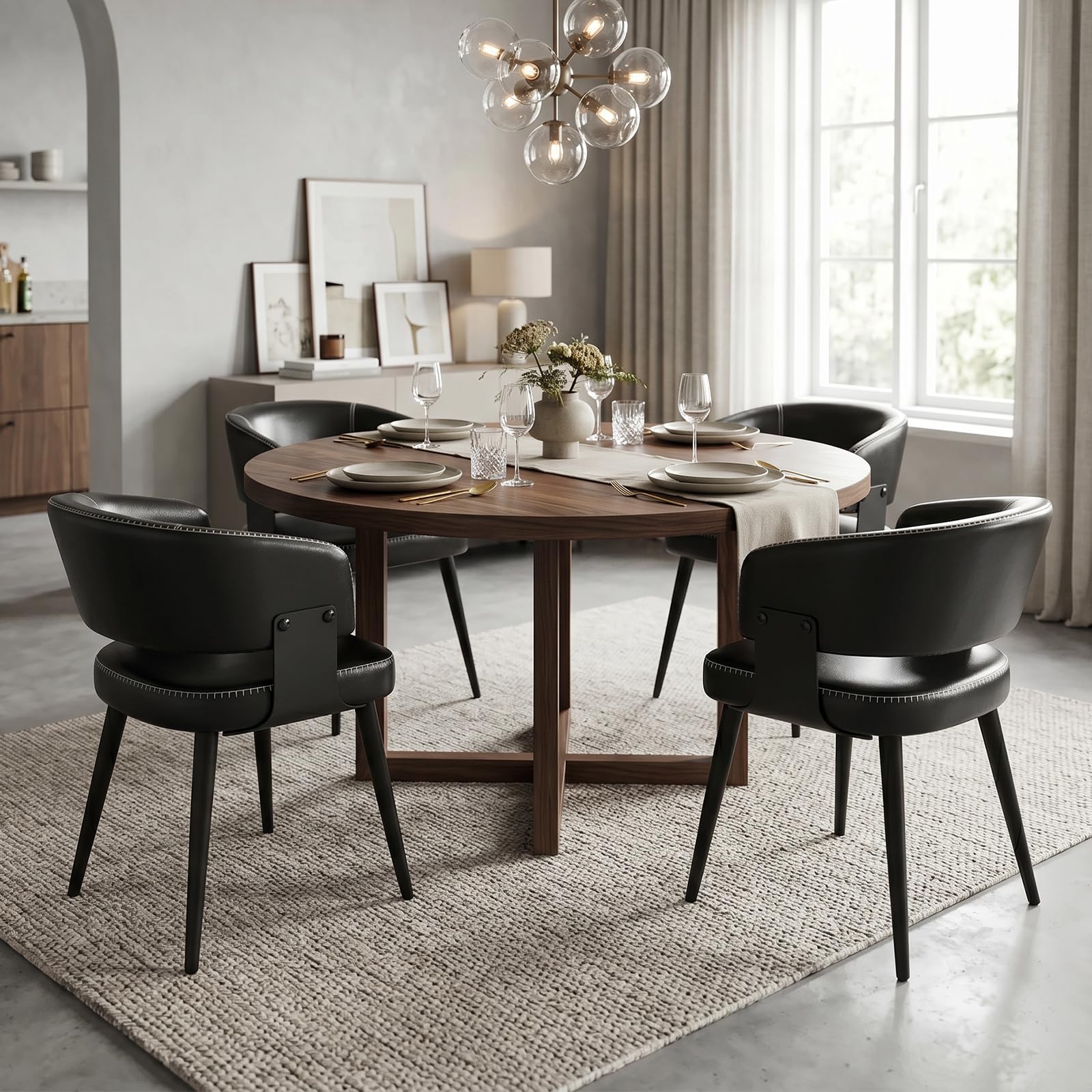 Dining Chairs Set of 4, Modern Upholstered PU Leather Kitchen & Dining Room Chairs with Curved Open Back Metal Legs, Kitchen Chairs for Dining Room Restaurant (Vintage Brown, Set of 4)