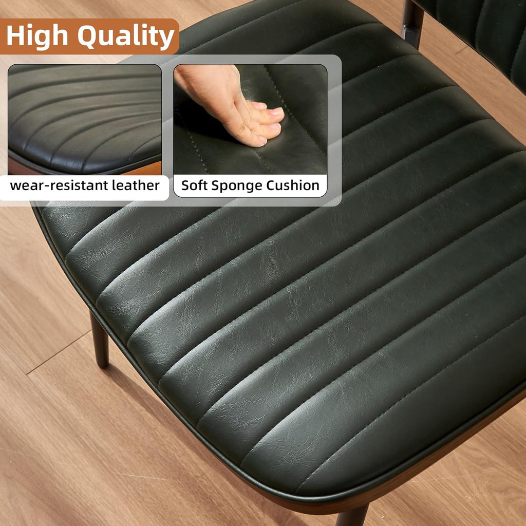 Mid Century Modern Dining Chairs Set of 2, Retro Chair with Faux Leather Upholstered Seat/Back & Metal Legs & Leg Protectors for Kitchen (Dark Green)