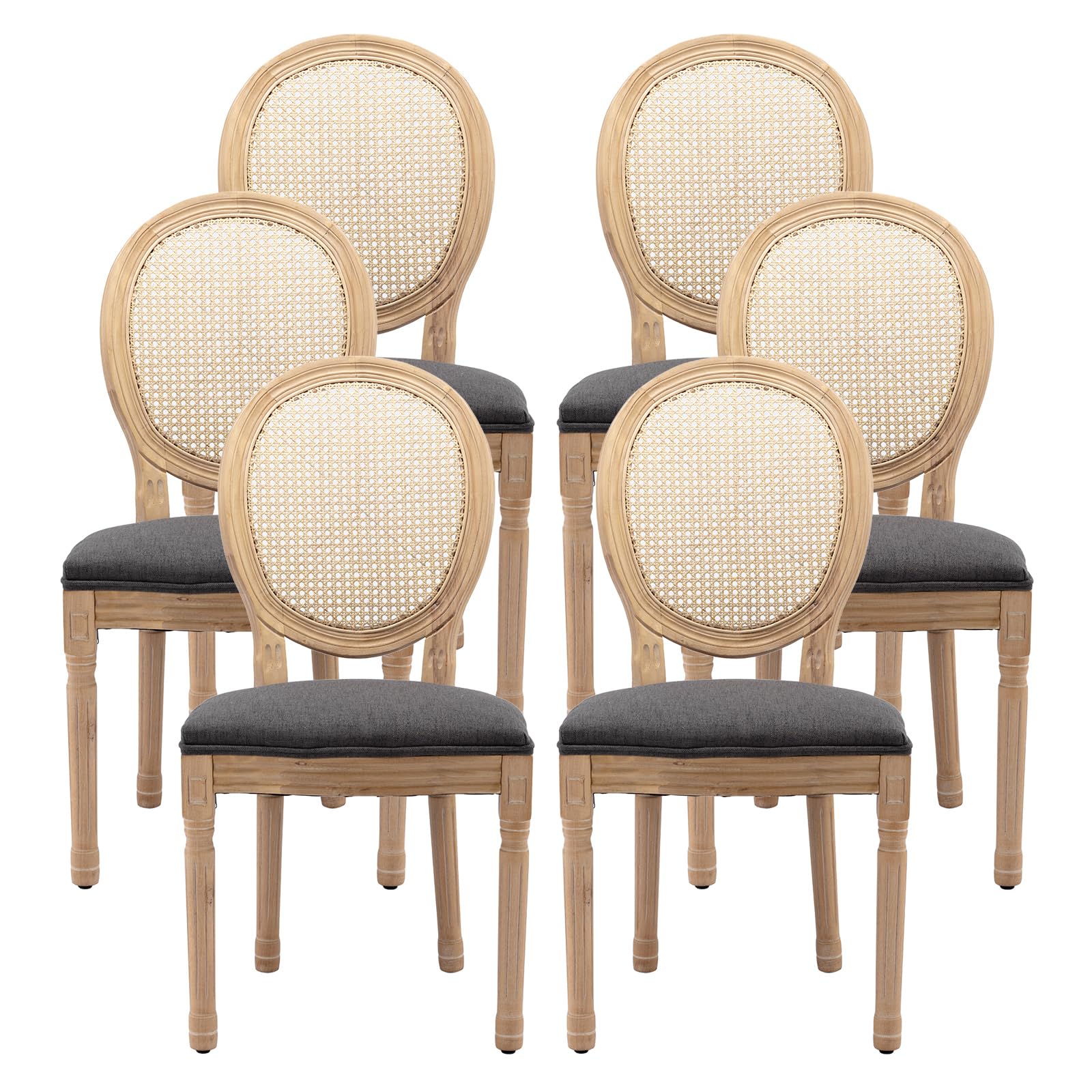 French Country Dining Chairs Set of 4，Fabric Upholstered Dining Chair with Round Back and Solid Leg, Rattan Kitchen Chairs for Dining Room, Living Room, Kitchen, Olive Green