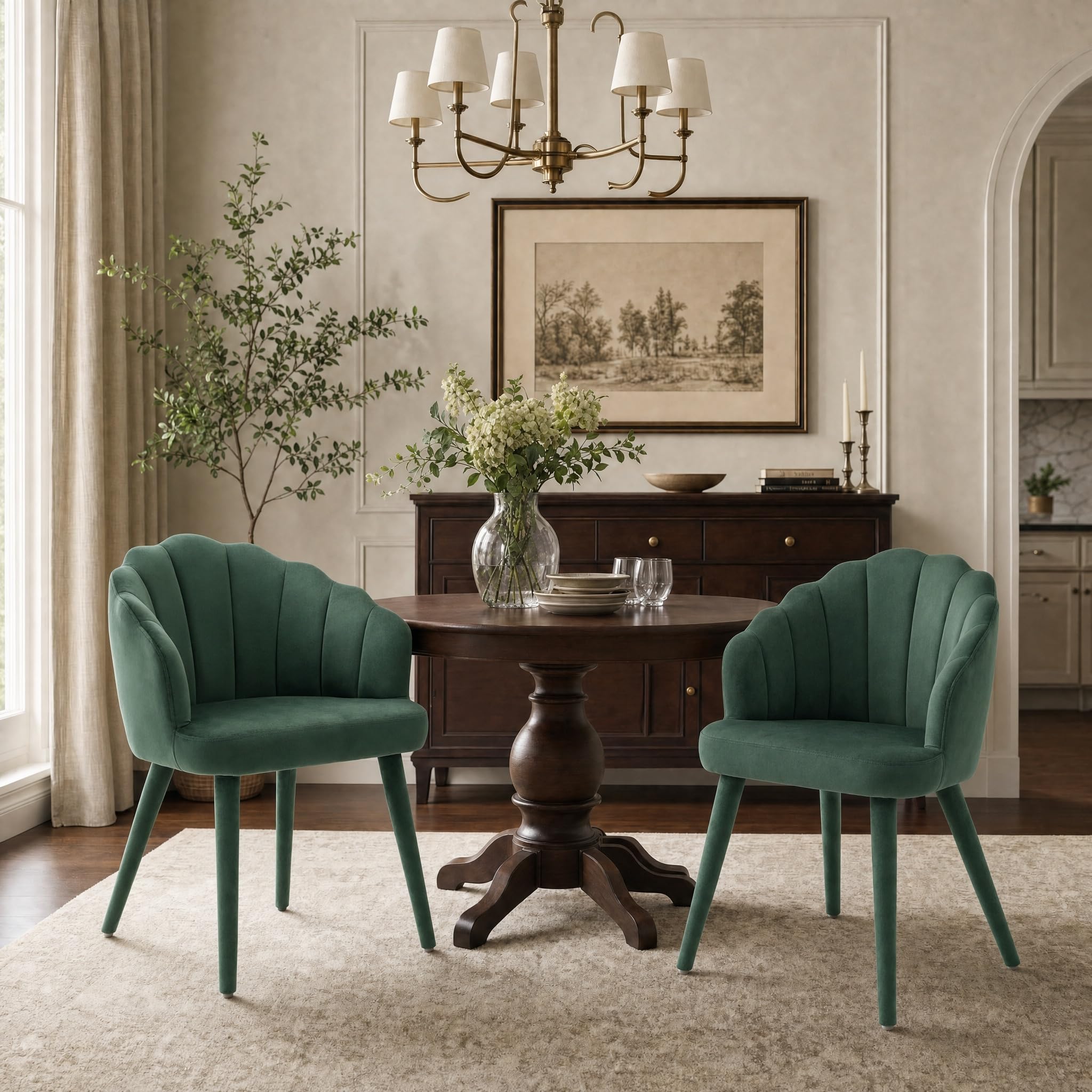 Hyfirm Mid-Century Modern Walnut Dining Chairs Set of 2, Vintage Brown Leather Wooden Kitchen Chairs, Retro Upholstered PU Cushioned Seat with Curved Backrest, Armless Accent Side Chair for Bedroom