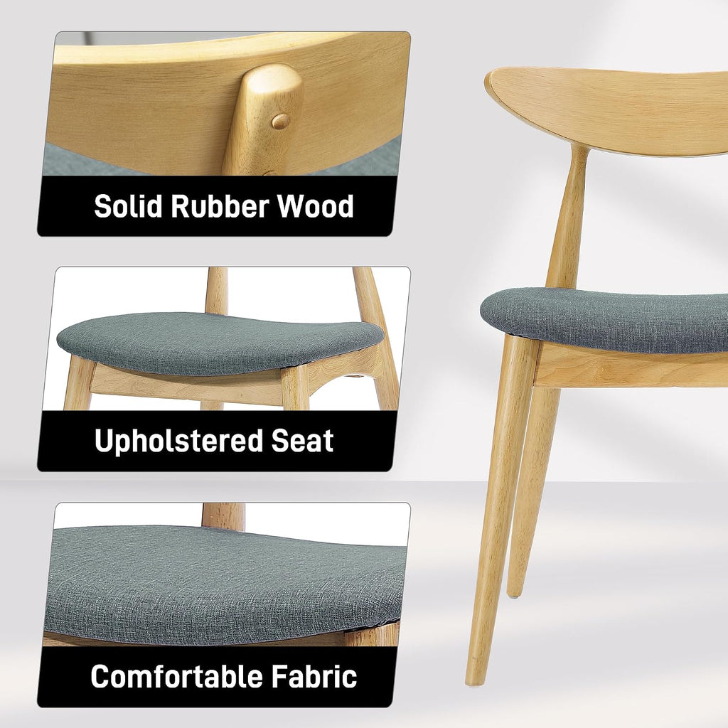 22" Retro Upholstered Dining Chair, Ergonomic Back, Natural & Grey