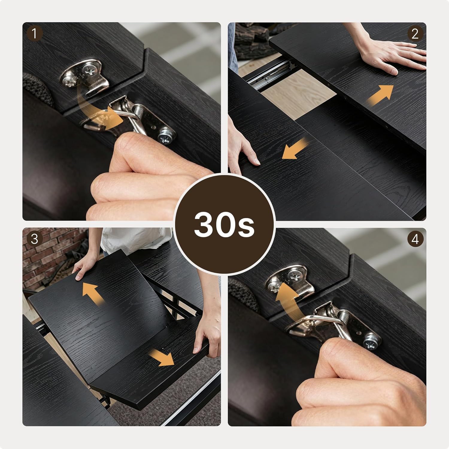 Ahomly 63“ Large Extendable Dining Table Set for 4-6 with 180° Smart-Flip Pivot, Kitchen Table Set with Bench, Dining Room Table with Metal Frame & MDF Board, Perfect for Small Space, Black