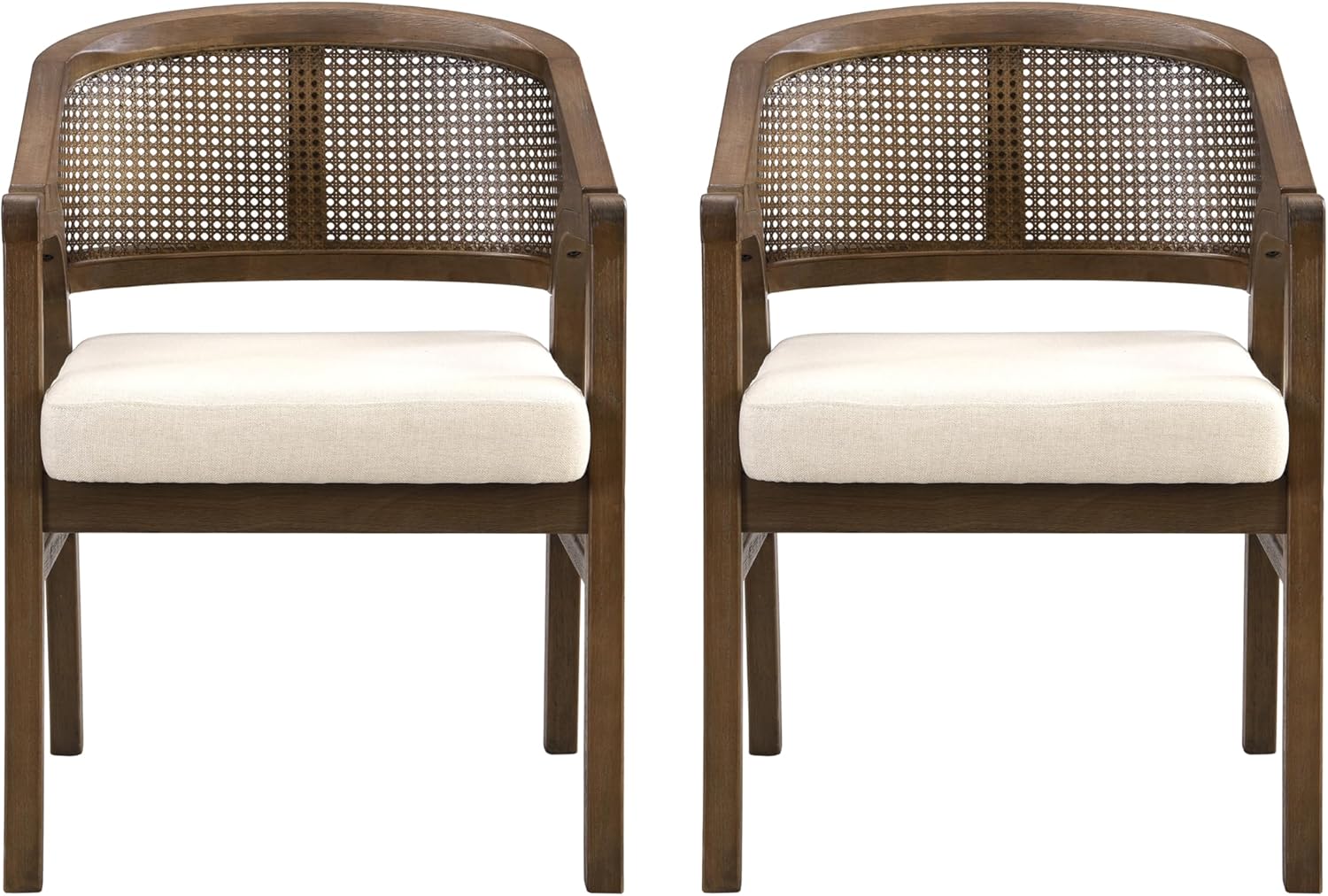 Christopher Knight Home Faritel Modern Wooden Dining Chairs Set of 2, Fabric Upholstered Kitchen Side Armchairs, Living Room Comfy Reading Chair with Curved Rattan Back, Walnut+Beige