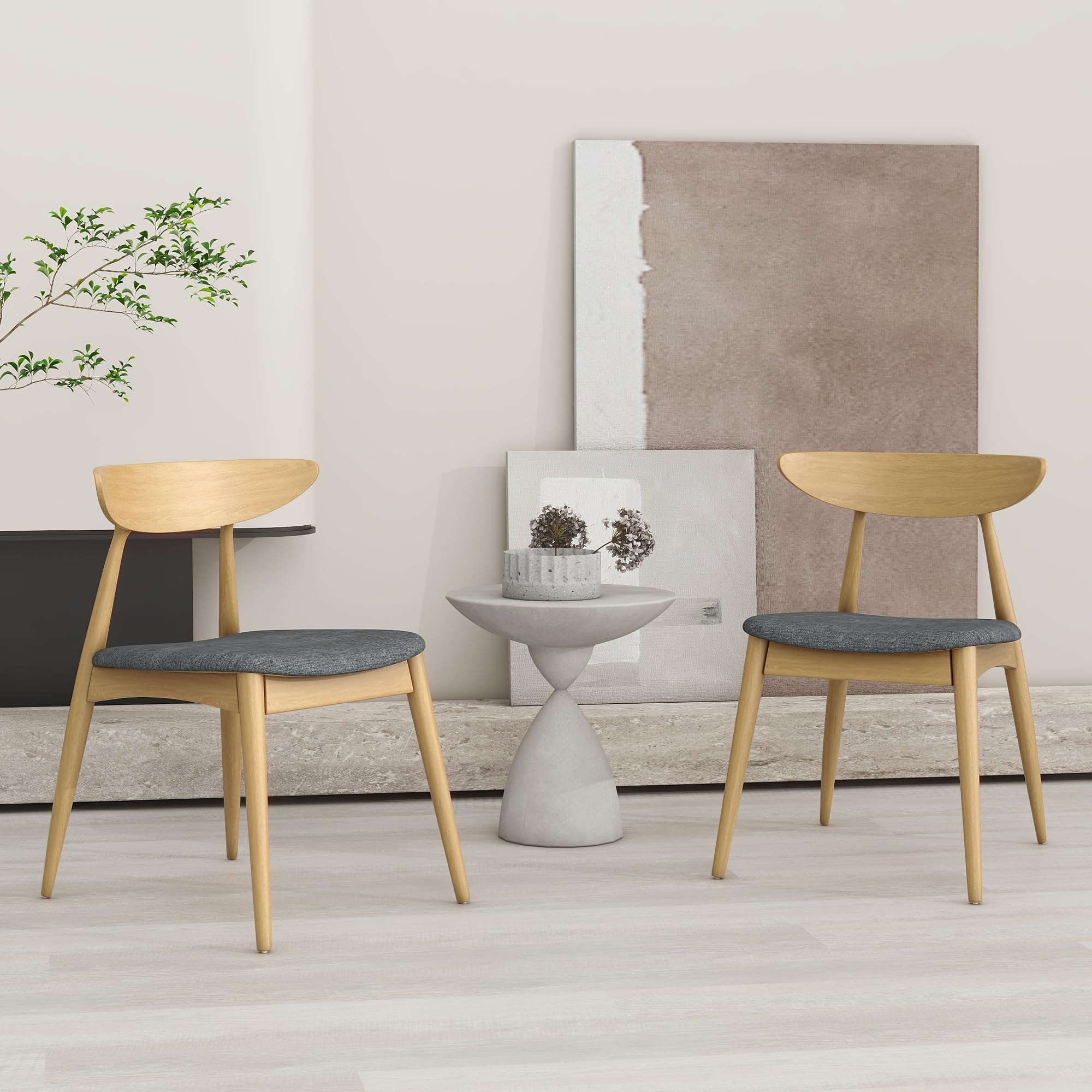 22" Retro Upholstered Dining Chair, Ergonomic Back, Natural & Grey