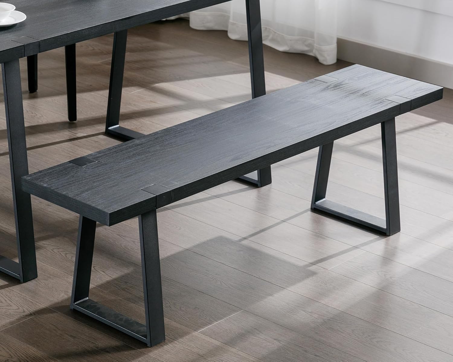 VESCASA 60" Wood Dining Bench with Black Metal Legs for Dining Room, Kitchen, Black