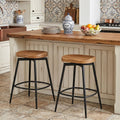 Flouki Bar Stools Set of 4, 25 Inch Solid Wood Saddle Barstools, Counter Height Bar Stools with Swivel Mechanism, Robust Metal Structure for Kitchen Island, Dining Room, Easy Assembly, Brown