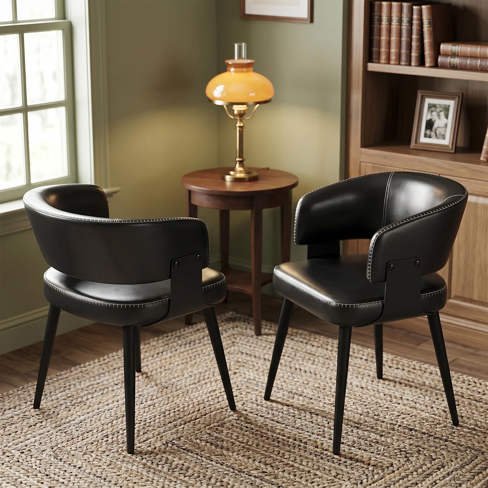 Dining Chairs Set of 4, Modern Upholstered PU Leather Kitchen & Dining Room Chairs with Curved Open Back Metal Legs, Kitchen Chairs for Dining Room Restaurant (Vintage Brown, Set of 4)