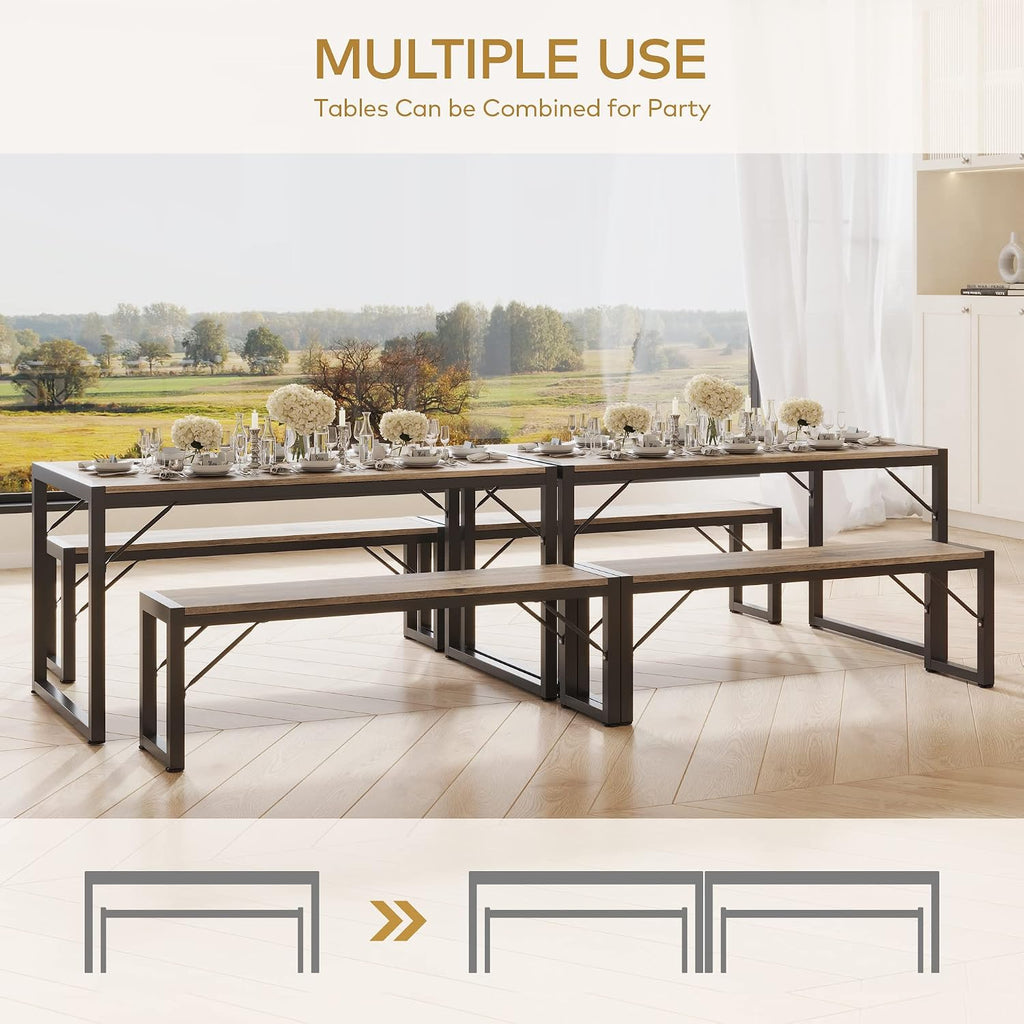 Gizoon 45.5" Dining Table Set for 4 with 2 Benches, Kitchen Table Set with Metal Frame & MDF Board, Space-Saving Dinette for Kitchen, Dining Room -Grey