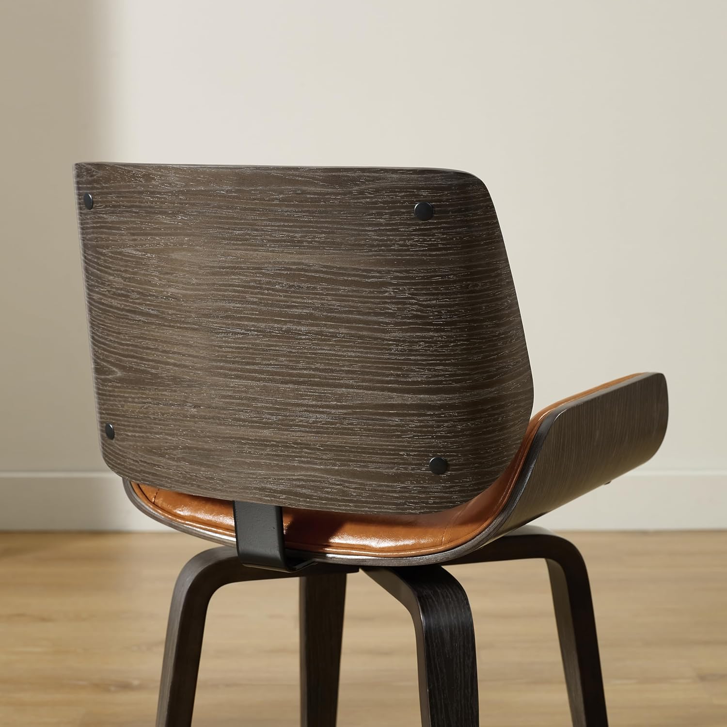 Zouron Swivel Dining Chairs, Mid Century Modern Desk Chairs Retro Faux Leather Chair with Wooden Legs, Kitchen Dining Room Chair with Upholstered Seat, 1 Pcs, Orange Brown
