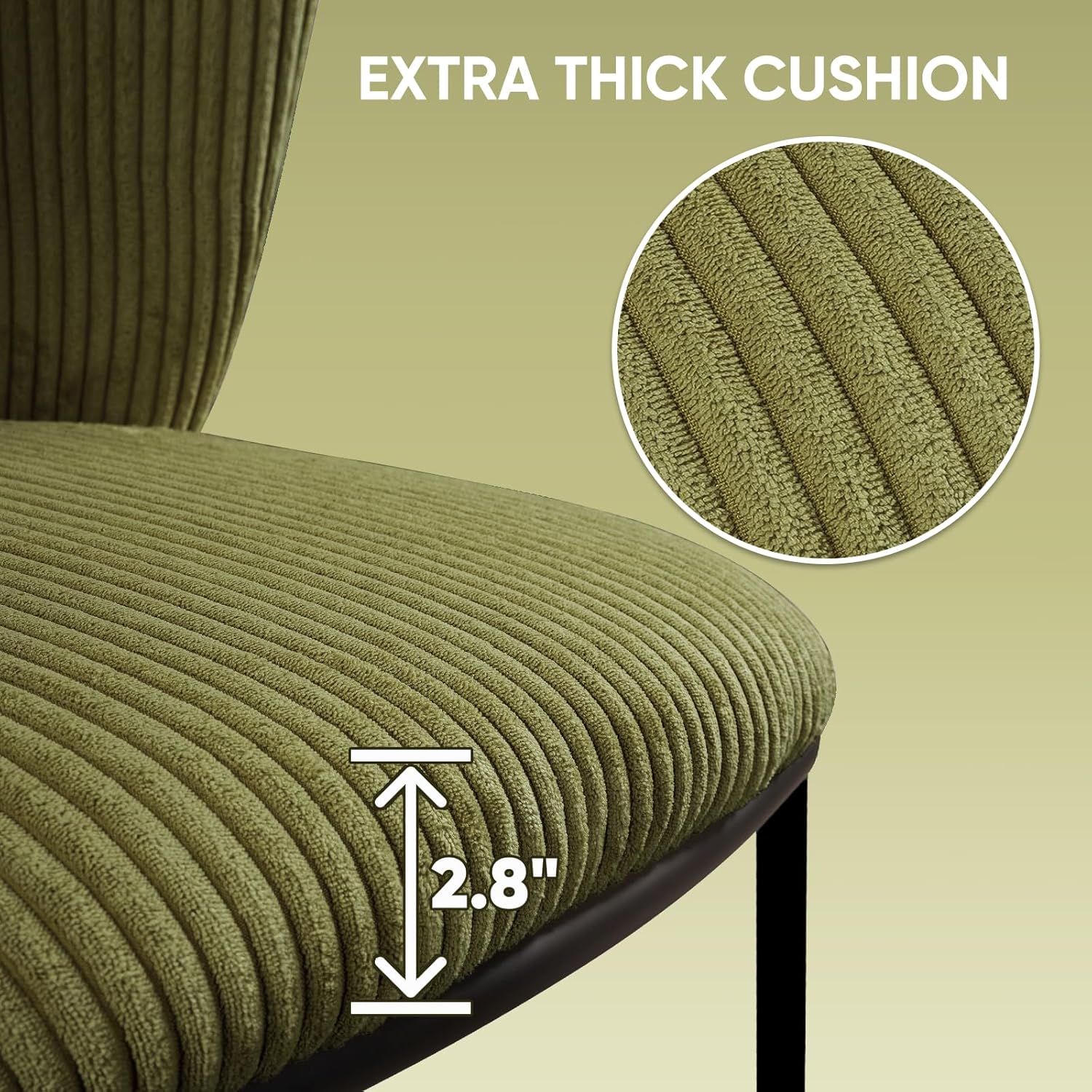 SIMTONAL Dining Chairs Set of 6, Dining Chair, Thickened Cushion, Corduroy Fabric, Easy to Clean & Assemble, for Dining Room/Living Room/Office, Green
