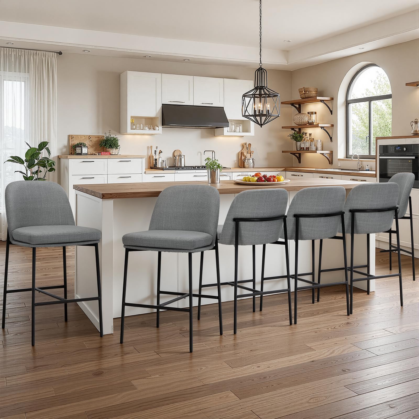 COLAMY Upholstered Counter Bar Stools, Kitchen Island Stools with Back, Modern Counter Height Stools with Wood Legs for Kitchen Island Dining Room Bar, Camel