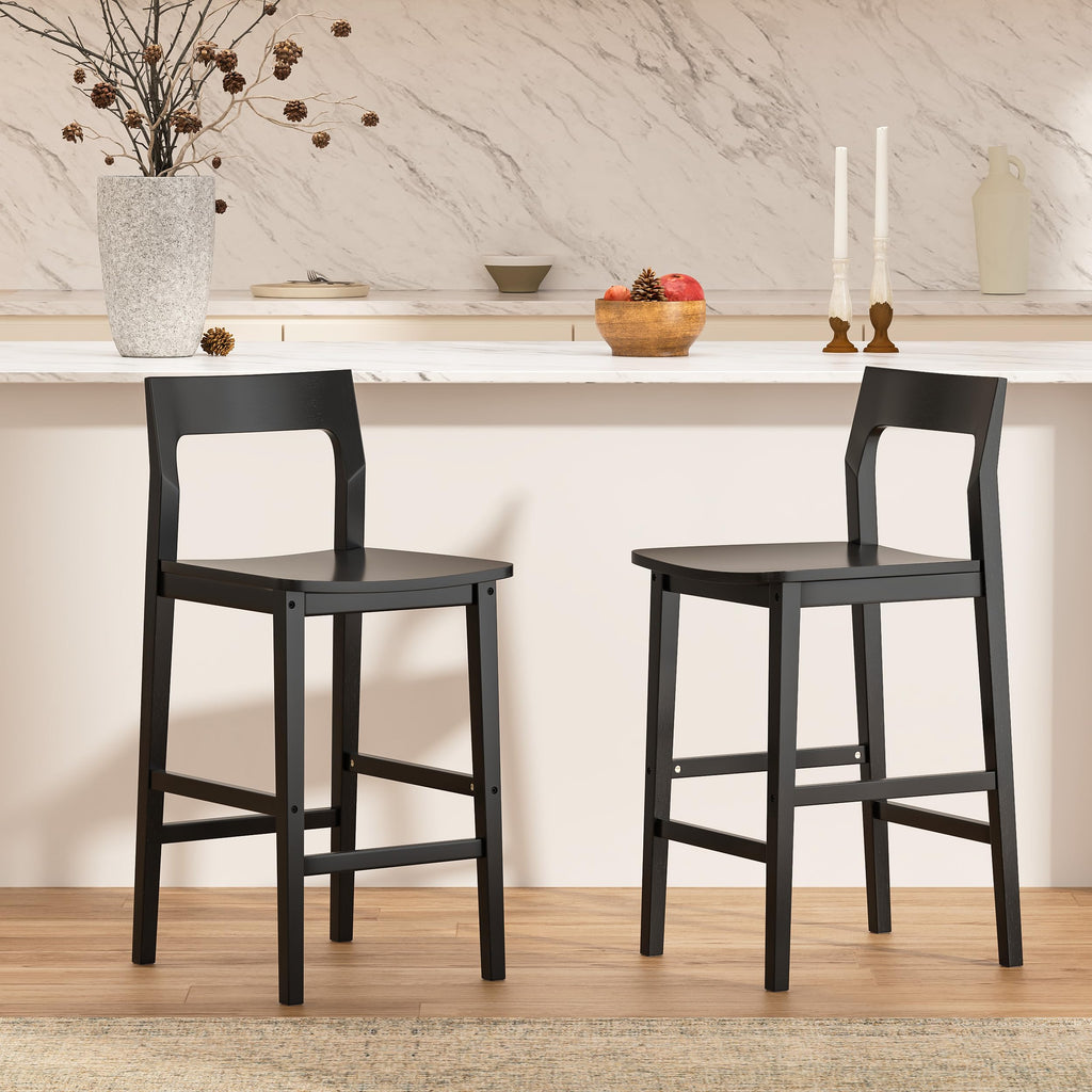 EYYTHUNG Counter Height Stools Set of 3, Farmhouse 25” Bar Stools with Solid Wood Legs & Back, Mid Century Modern Barstools Chairs for Kitchen Island, Dining Room, Cafe, Pub, Dark Oak