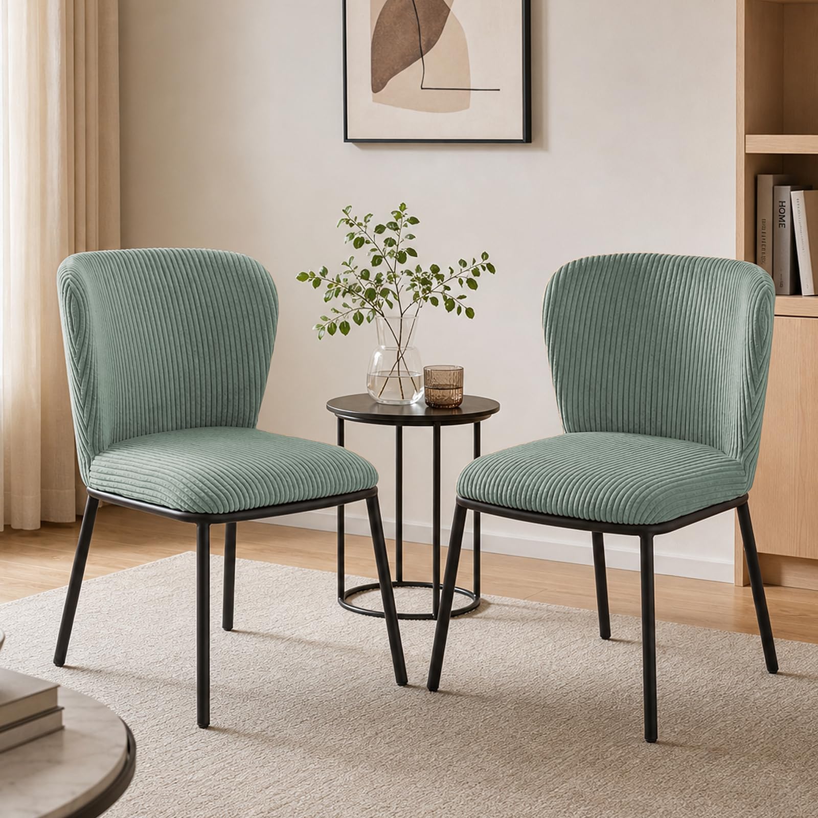 SIMTONAL Dining Chairs Set of 6, Dining Chair, Thickened Cushion, Corduroy Fabric, Easy to Clean & Assemble, for Dining Room/Living Room/Office, Green