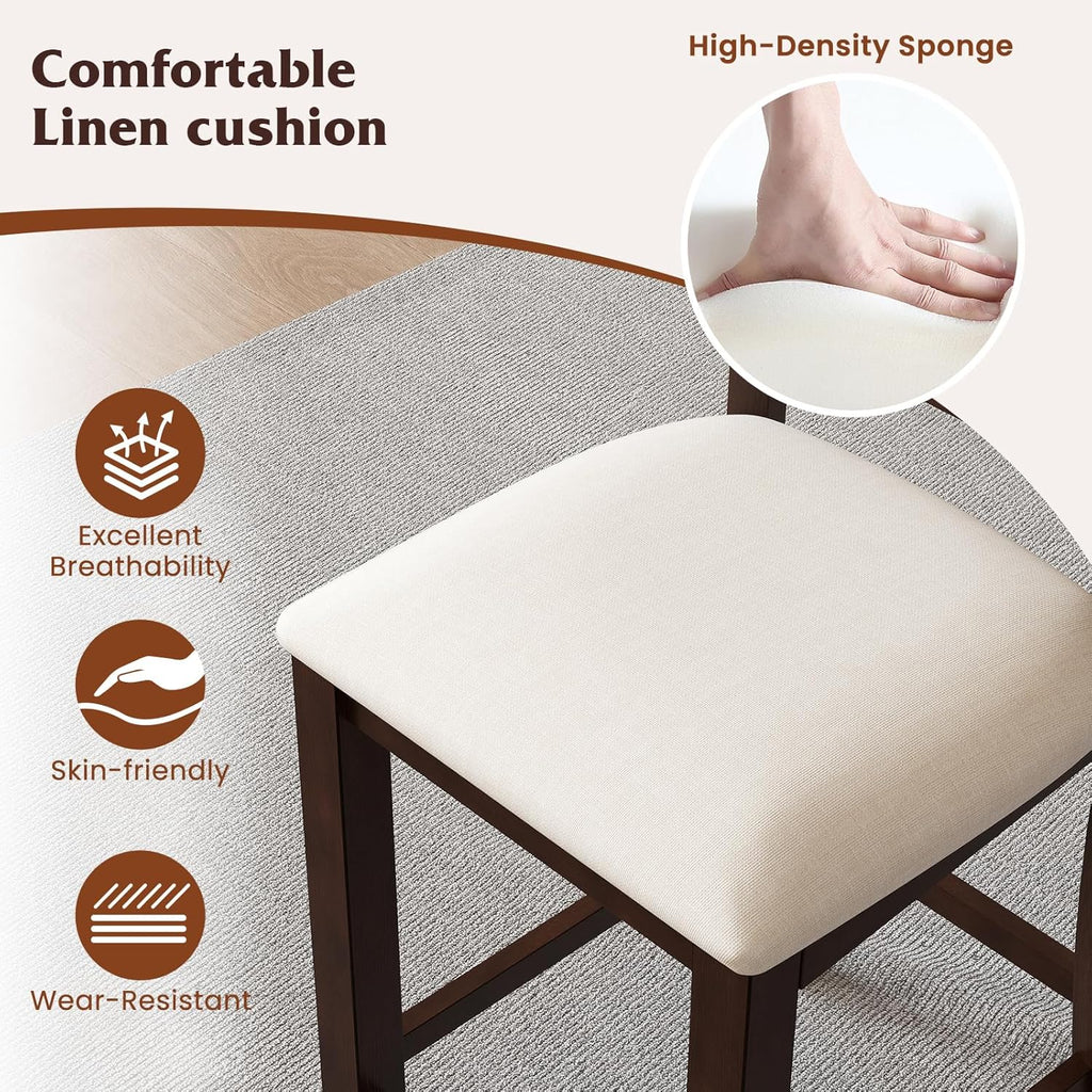 Giantex 24" Bar Stools Set of 4, Farmhouse Counter Height Barstools w/Footrest, Cross Back, Comfortable Linen Cushion, Upholstered Wood Bar Chairs for Kitchen Island Dining Room Cafe, Walnut & Beige