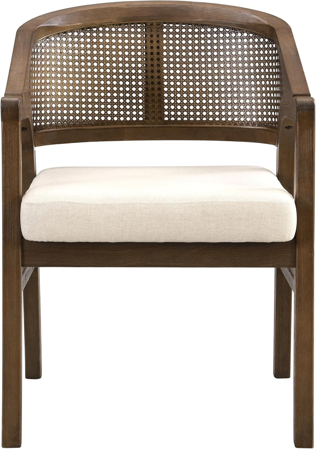 Christopher Knight Home Faritel Modern Wooden Dining Chairs Set of 2, Fabric Upholstered Kitchen Side Armchairs, Living Room Comfy Reading Chair with Curved Rattan Back, Walnut+Beige
