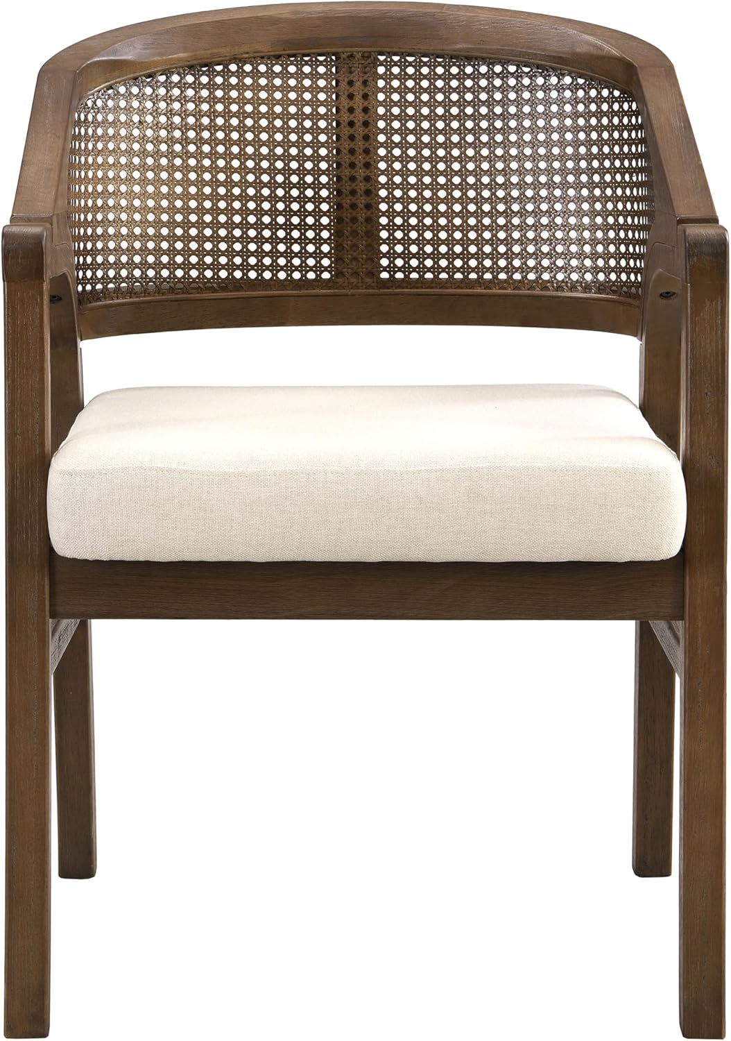 Christopher Knight Home Faritel Modern Wooden Dining Chairs Set of 2, Fabric Upholstered Kitchen Side Armchairs, Living Room Comfy Reading Chair with Curved Rattan Back, Walnut+Beige