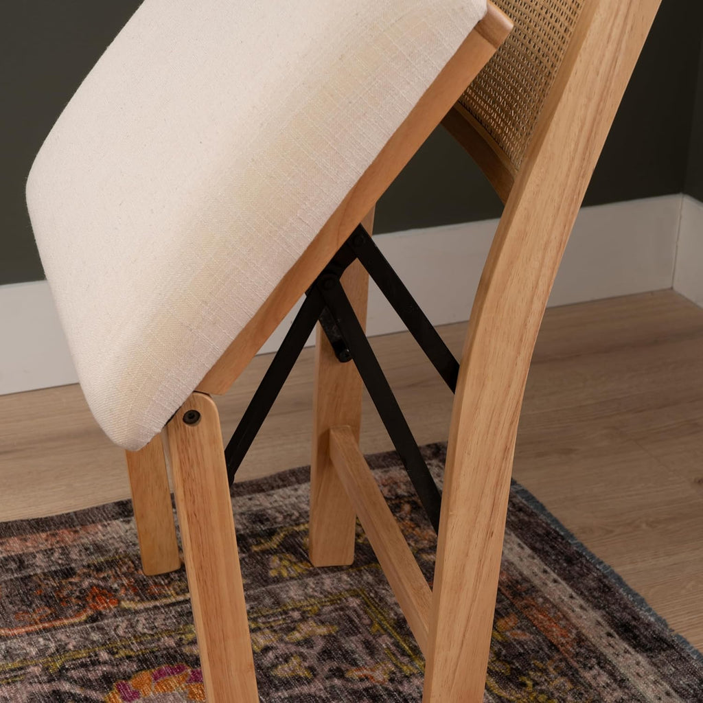 Powell Kasi Beige Rattan Cane Folding Foldable Dining Side Chair, Natural