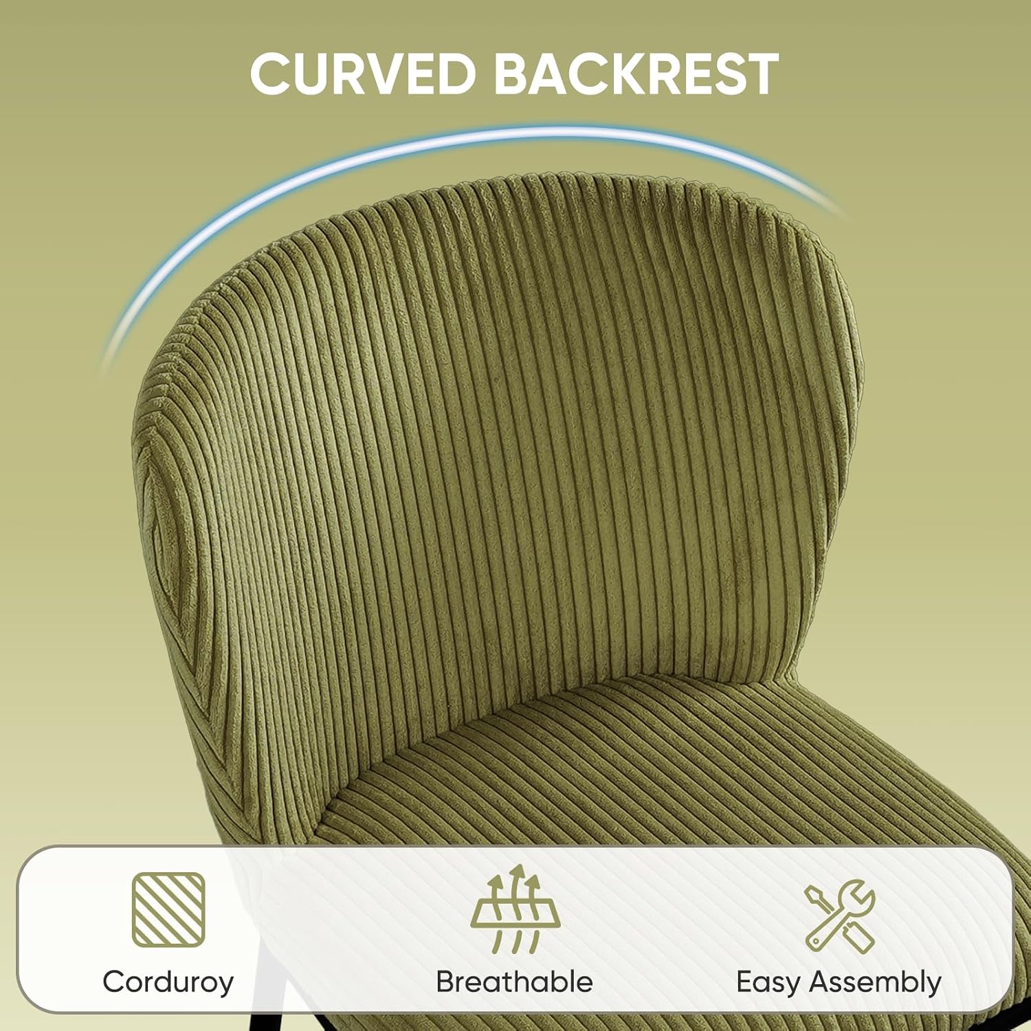SIMTONAL Dining Chairs Set of 6, Dining Chair, Thickened Cushion, Corduroy Fabric, Easy to Clean & Assemble, for Dining Room/Living Room/Office, Green