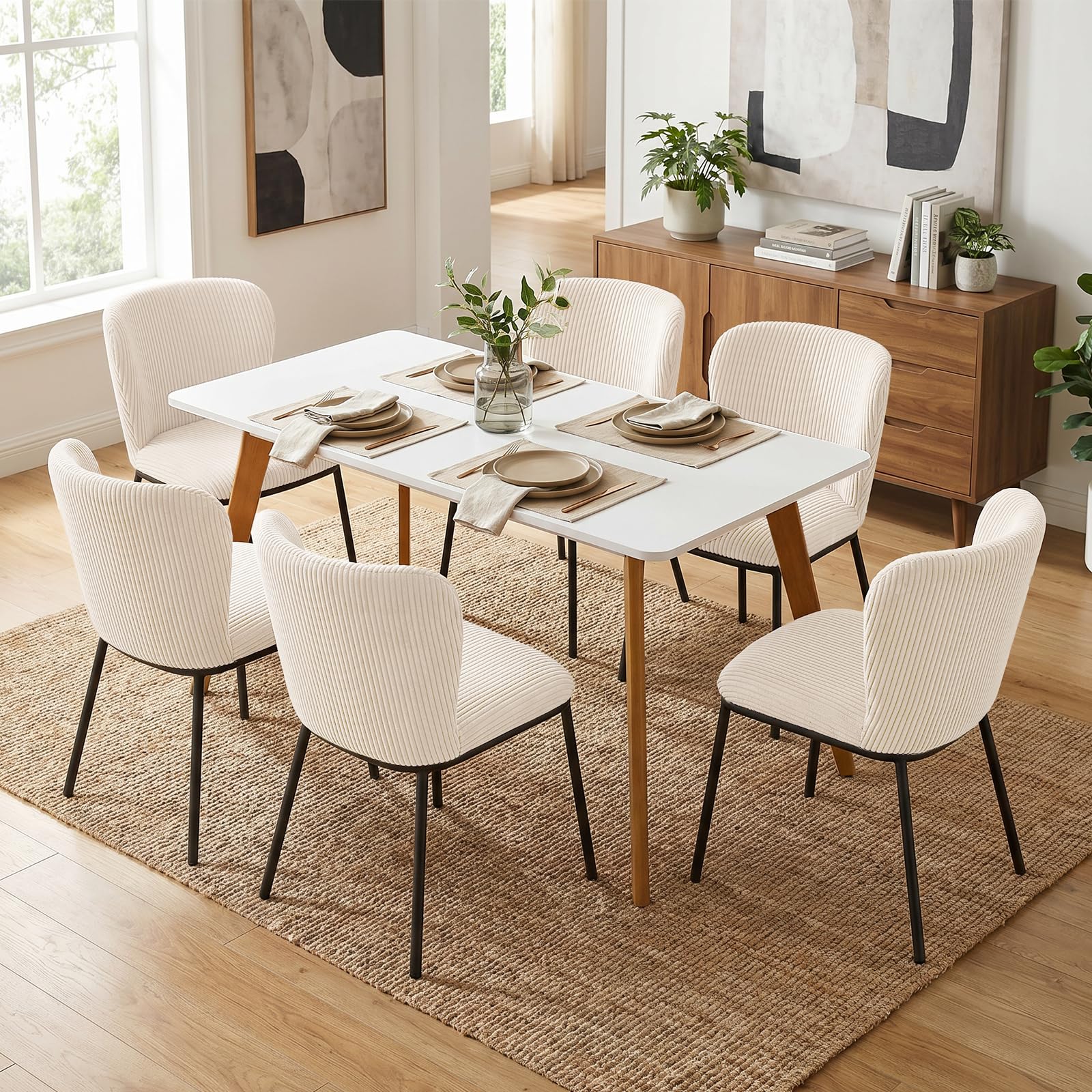 SIMTONAL Dining Chairs Set of 6, Dining Chair, Thickened Cushion, Corduroy Fabric, Easy to Clean & Assemble, for Dining Room/Living Room/Office, Green