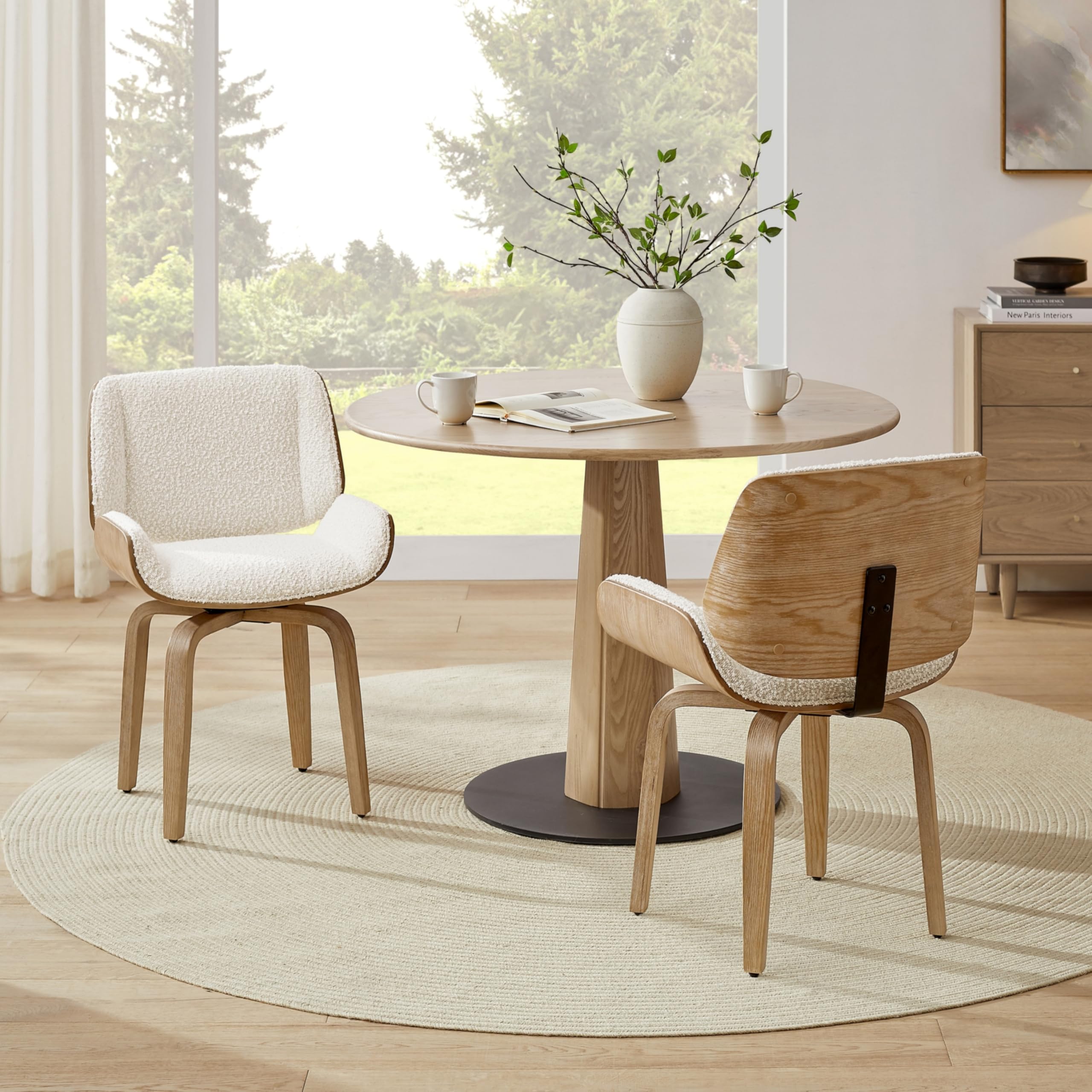Zouron Swivel Dining Chairs, Mid Century Modern Desk Chairs Retro Faux Leather Chair with Wooden Legs, Kitchen Dining Room Chair with Upholstered Seat, 1 Pcs, Orange Brown