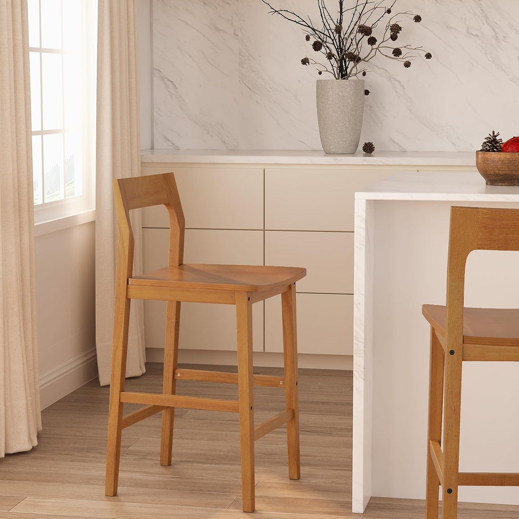 EYYTHUNG Counter Height Stools Set of 3, Farmhouse 25” Bar Stools with Solid Wood Legs & Back, Mid Century Modern Barstools Chairs for Kitchen Island, Dining Room, Cafe, Pub, Dark Oak
