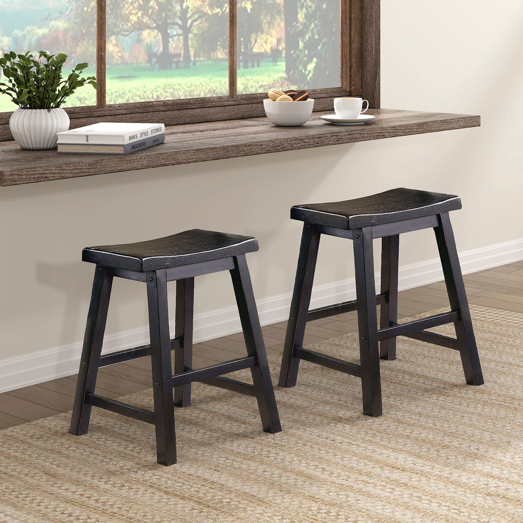 Lexicon Finnian Saddle Solid Wood Stool Set of 2 - Saddle Kitchen Stool Dining Height Stools for Dining, Armless Counter Chair Seating, Perfect Casual - 17.5" SH Oak