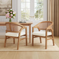 Christopher Knight Home Faritel Modern Wooden Dining Chairs Set of 2, Fabric Upholstered Kitchen Side Armchairs, Living Room Comfy Reading Chair with Curved Rattan Back, Walnut+Beige