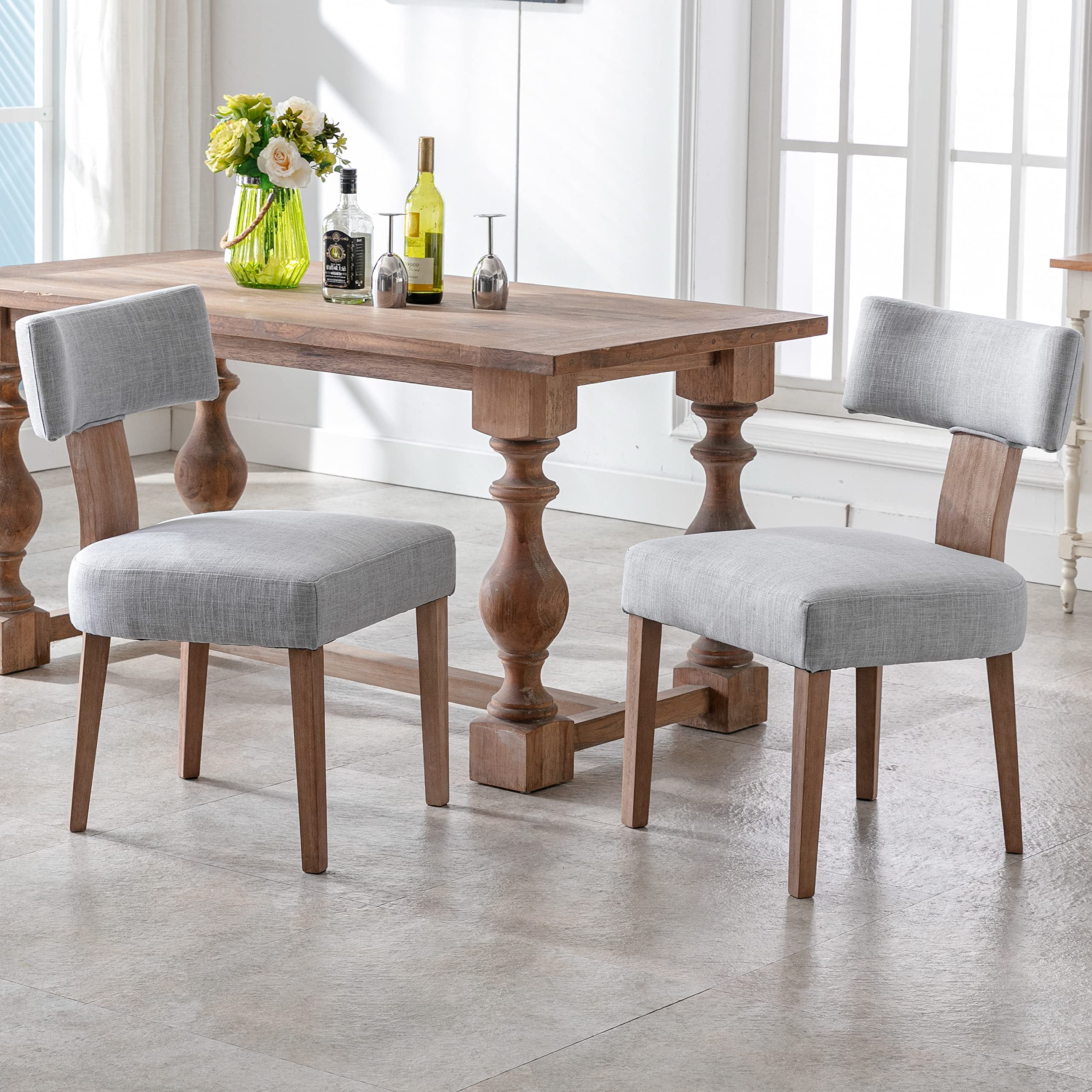 RIVOVA Rattan Dining Chairs Set of 4, Mid Century Modern Dining Chair Upholstered Linen Fabric Kitchen Side Chair, Modern Kitchen Armless Solid Wood Dining Chairs, Beige