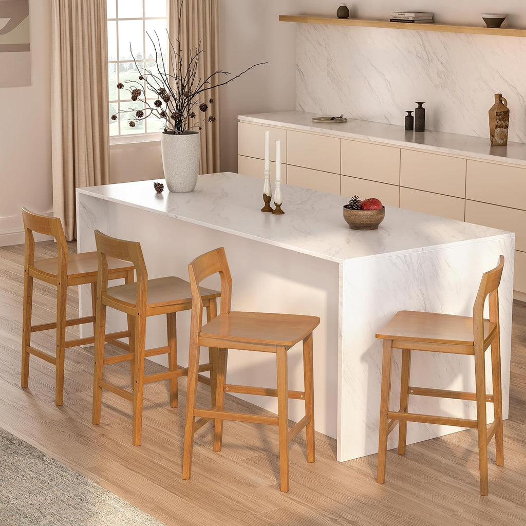 EYYTHUNG Counter Height Stools Set of 3, Farmhouse 25” Bar Stools with Solid Wood Legs & Back, Mid Century Modern Barstools Chairs for Kitchen Island, Dining Room, Cafe, Pub, Dark Oak