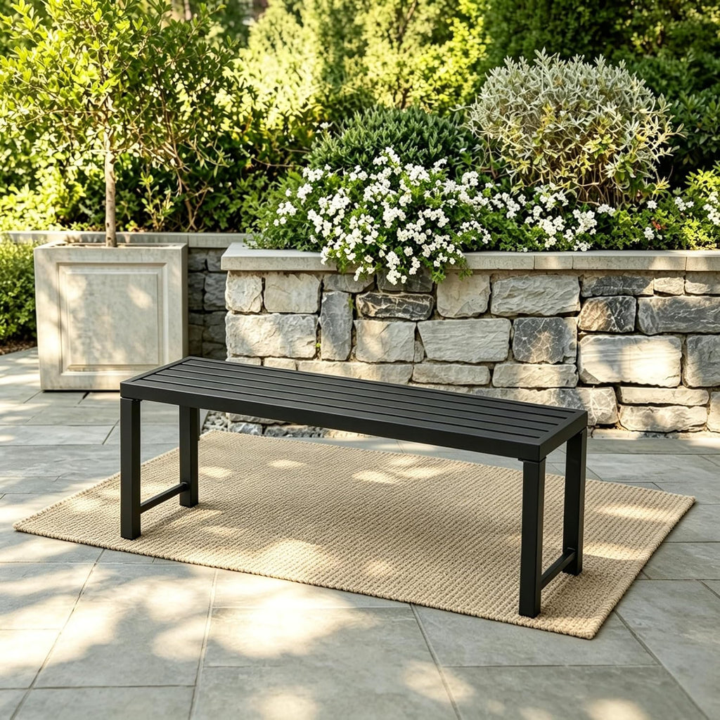 Patio Dining Set, HDPE Outdoor Dining Table with 2 Benches, All-Weather Steel Frame Outdoor Furniture for Backyard BBQ, Family Gatherings, Deck & Garden