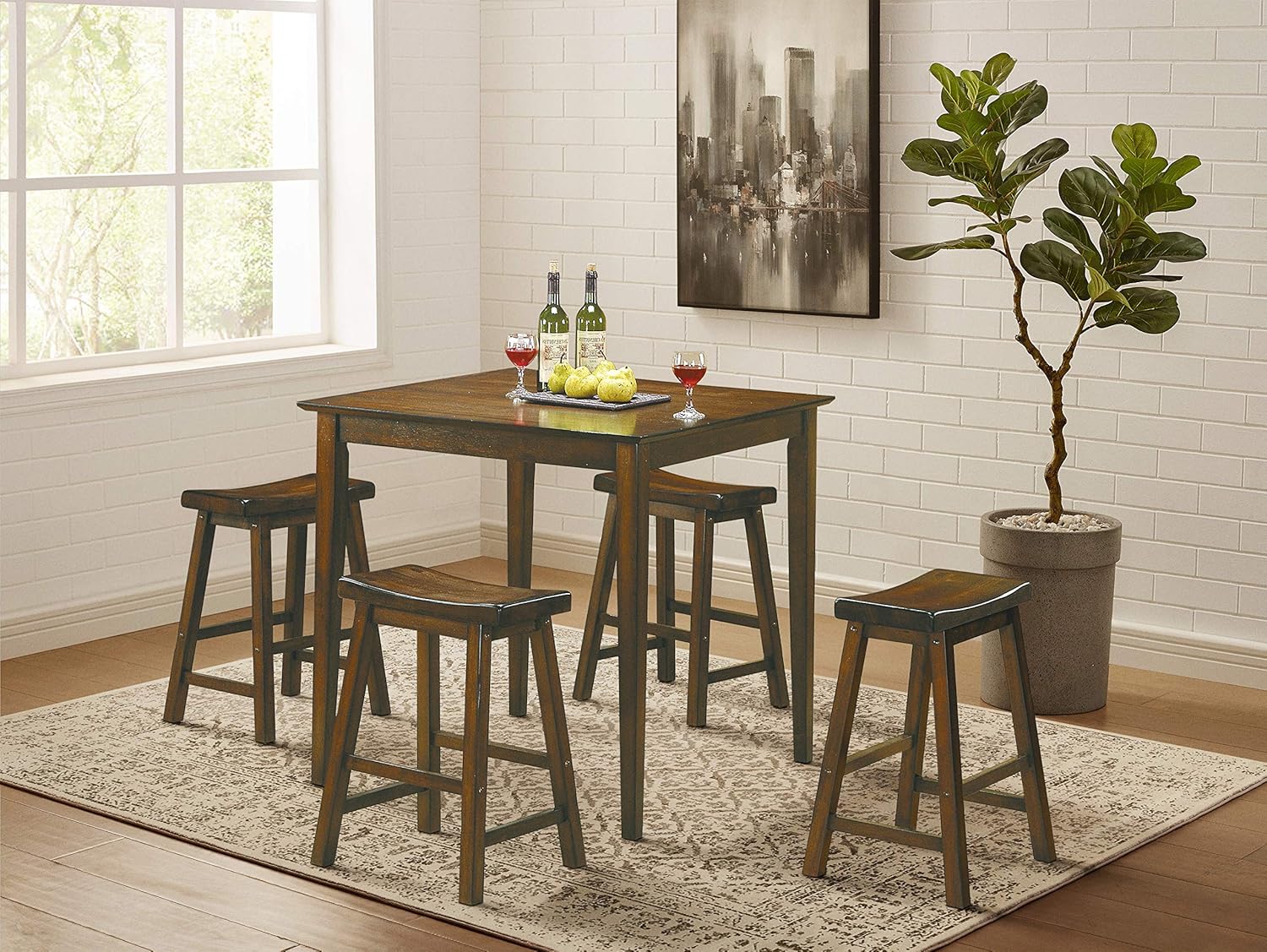 Lexicon Finnian Saddle Solid Wood Counter Height Stool Set of 2 - Saddle Kitchen Stool Dining Height Stools for Dining, Armless Counter Chair Seating, Perfect Casual - 23.5" SH Distressed Cherry