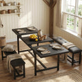 5PC Extendable Dining Set, Table & 2 Benches, Retro Black